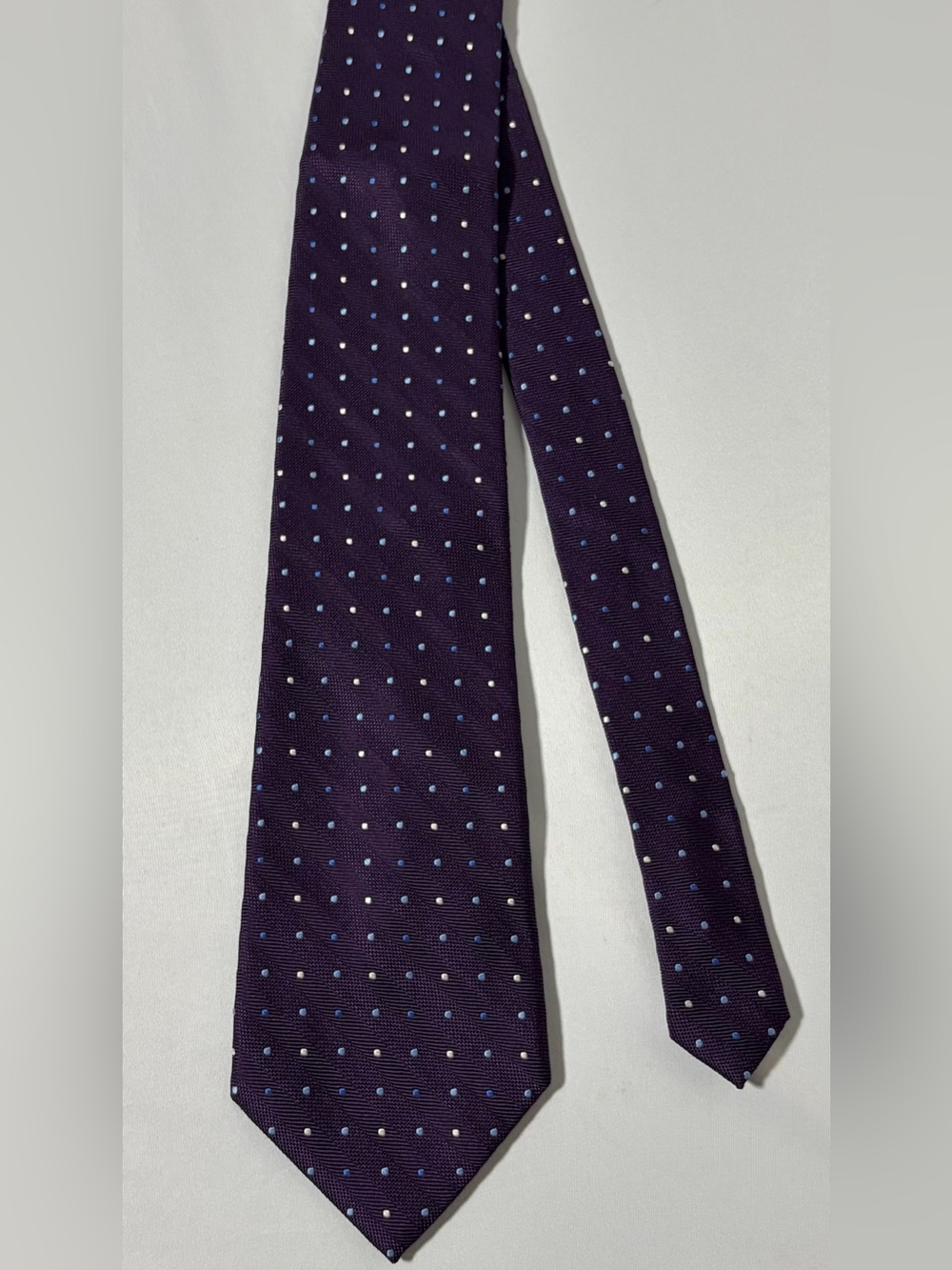 Vtg Eagle Shirtmakers Handmade 100% Silk Men's Neck Tie Purple Polka Excellent
